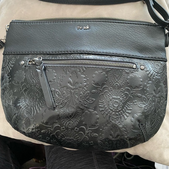 The Sak Black Floral Embossed Crossbody Bag with wallet - Picture 1 of 7